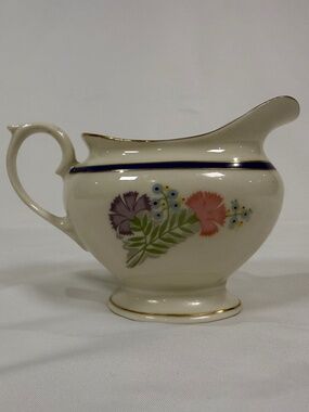 Vintage Lambertson Scarsdale Creamer Ivory China Blue Gold Floral Cottagecore